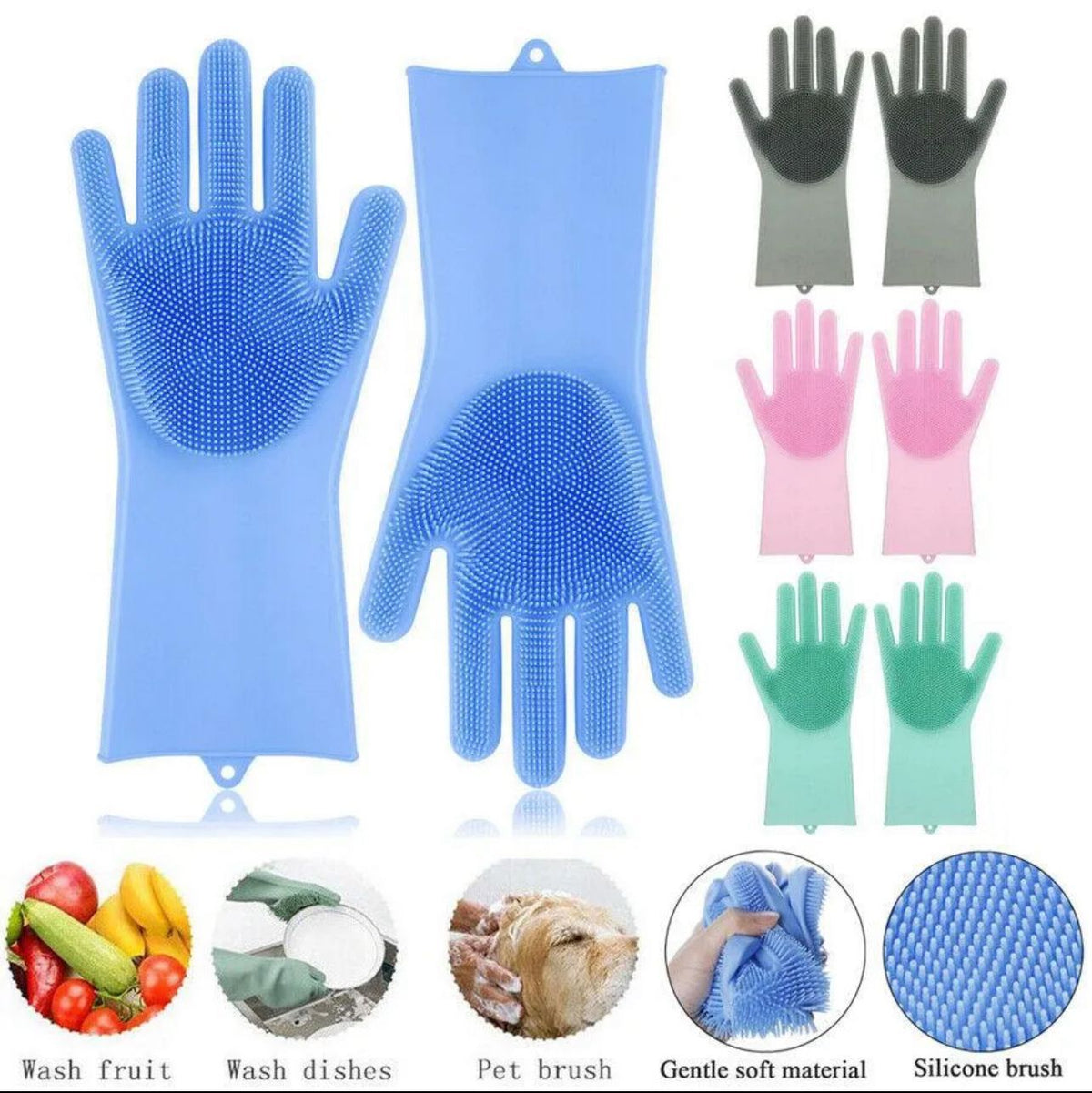 Silicone Washing Gloves – High Quality Reusable Dishwashing & Cleaning Scrubber Gloves for Kitchen & Bathroom