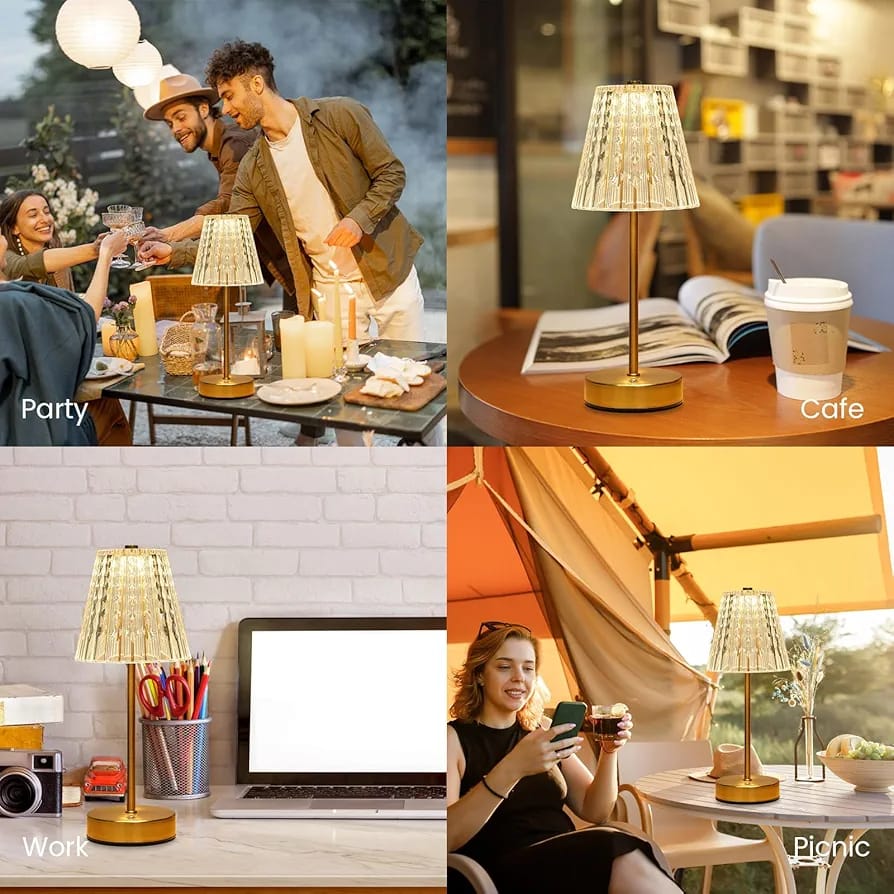 Crystal Touch Control Table Lamp – USB Rechargeable LED Cordless Bedside Lamp for Bedroom, Living Room & Dining Decor