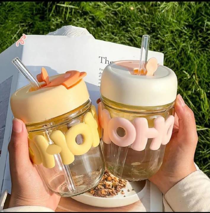 Glass Sipper with Glass Straw – Reusable Borosilicate Drinking Glass for Coffee, Juice, Smoothies & Iced Drinks