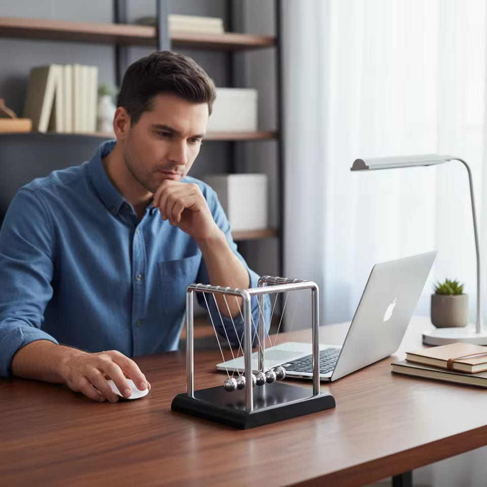Sealive Newton's Cradle – Large Heavy Duty Steel Balls with Black Base | STEM Educational Desk Toy & Stress Relief Decor
