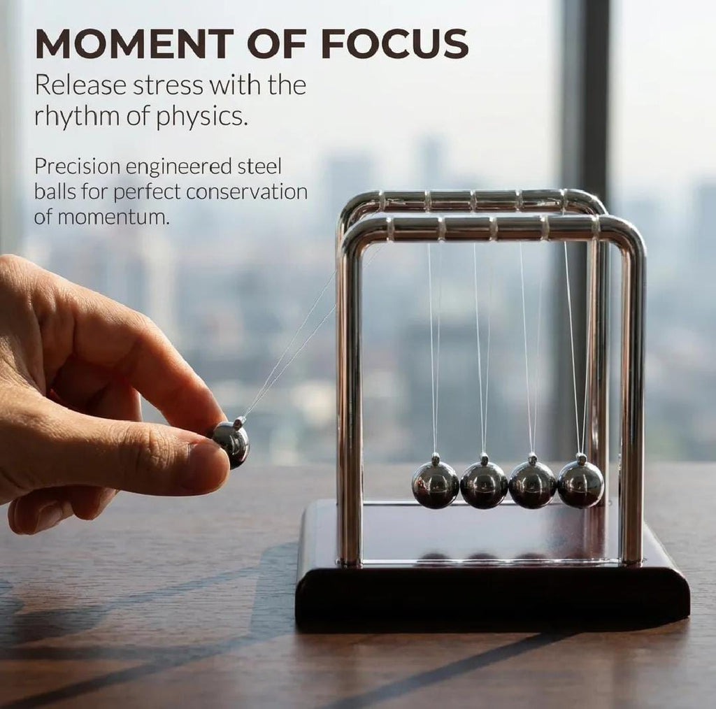 Sealive Newton's Cradle – Large Heavy Duty Steel Balls with Black Base | STEM Educational Desk Toy & Stress Relief Decor