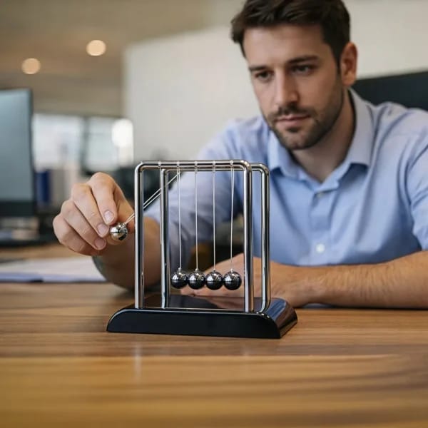 Sealive Newton's Cradle – Large Heavy Duty Steel Balls with Black Base | STEM Educational Desk Toy & Stress Relief Decor