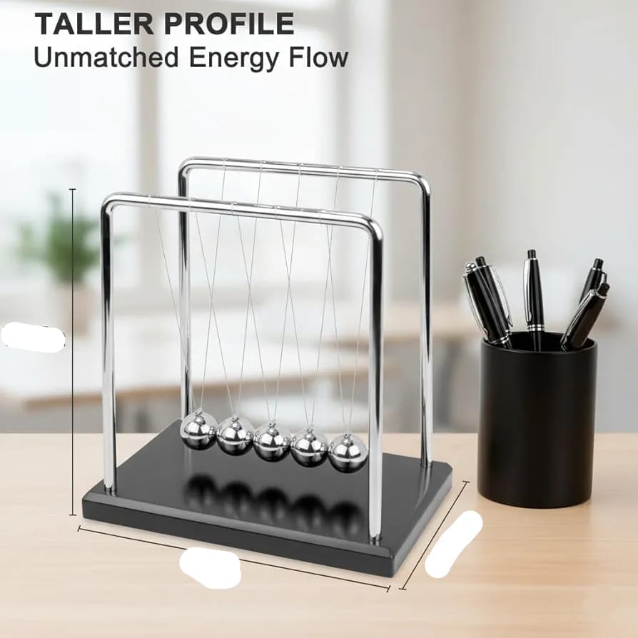 Sealive Newton's Cradle – Large Heavy Duty Steel Balls with Black Base | STEM Educational Desk Toy & Stress Relief Decor