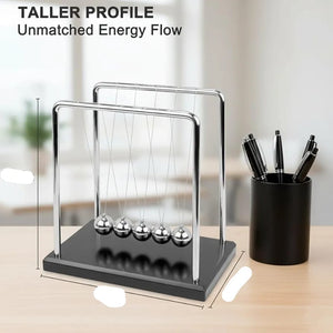 Sealive Newton's Cradle – Large Heavy Duty Steel Balls with Black Base | STEM Educational Desk Toy & Stress Relief Decor