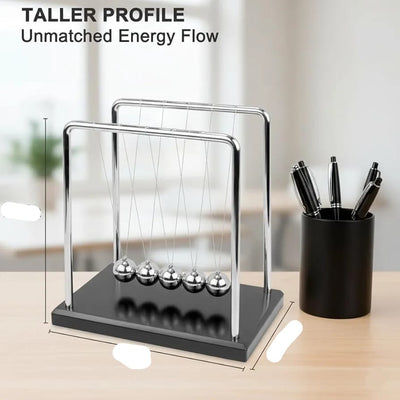 Sealive Newton's Cradle – Large Heavy Duty Steel Balls with Black Base | STEM Educational Desk Toy & Stress Relief Decor