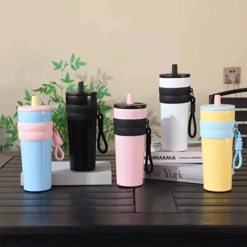 Stainless Steel Vacuum Insulated Bottle with Straw – Leak-Proof Thermos Flask for Hot & Cold Drinks, Travel & Sports