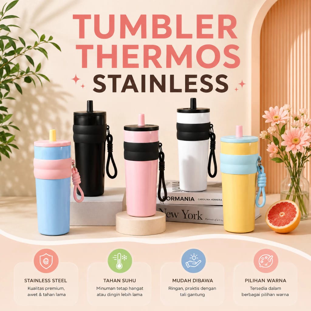 Stainless Steel Vacuum Insulated Bottle with Straw – Leak-Proof Thermos Flask for Hot & Cold Drinks, Travel & Sports