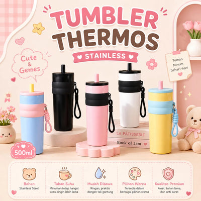Stainless Steel Vacuum Insulated Bottle with Straw – Leak-Proof Thermos Flask for Hot & Cold Drinks, Travel & Sports