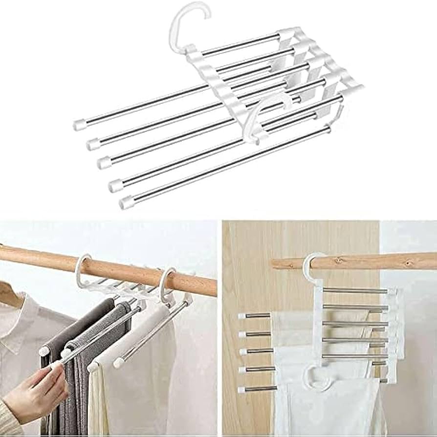 5-in-1 Rotating Foldable Stainless Steel Clothes Hanger – Space Saving Wardrobe Organizer (Box Packed, Original China A Quality)