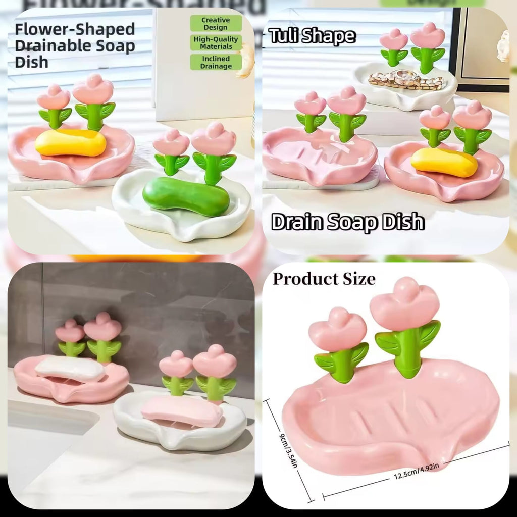 Flower Soap Dish – Self-Draining Leaf Soap Holder with Suction Cup for Bathroom & Kitchen Sink