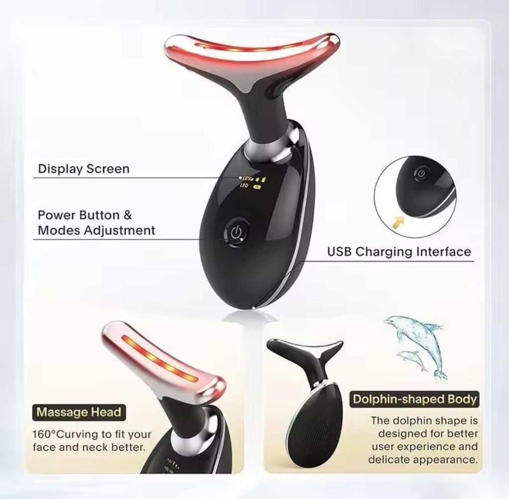 Digital Face & Neck Massager – 7 Color LED Light Therapy Skin Care Device for Facial Lifting & Neck Care