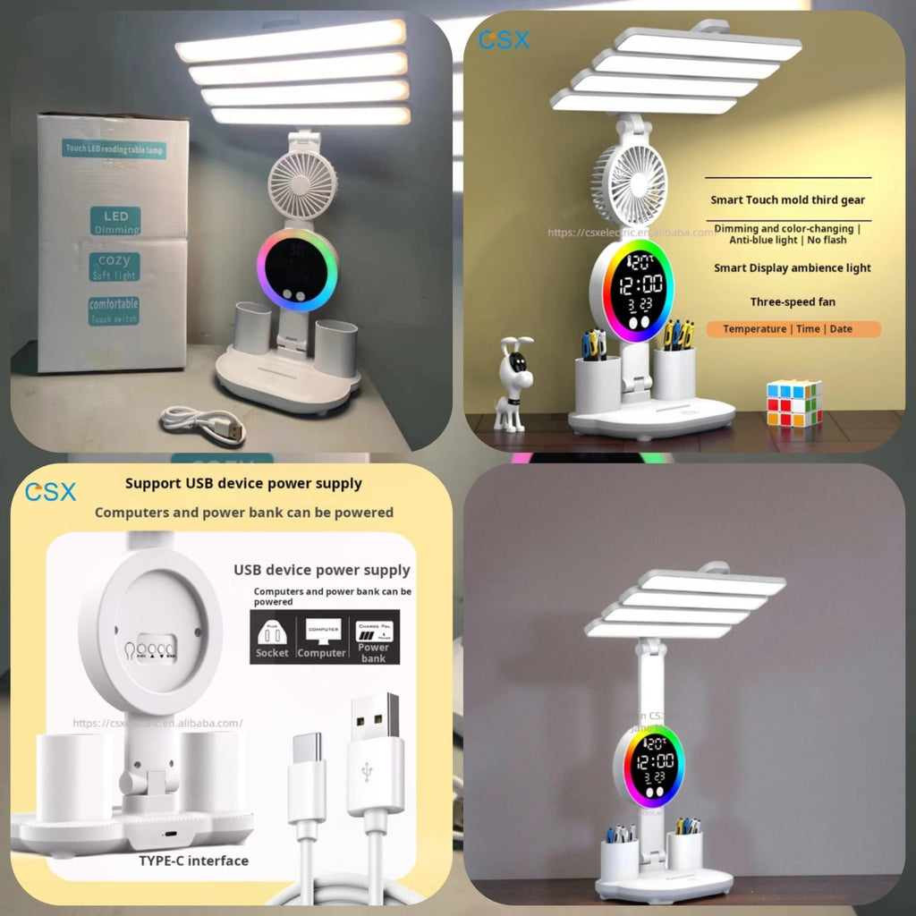 5-in-1 Multifunctional Study Lamp – LED Desk Lamp with Pen Holder, Phone Stand & USB Rechargeable Reading Light