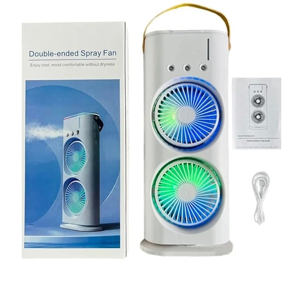 Rechargeable Double Cooling Mist Fan – Jumbo Size Portable USB Cooling Fan with Water Mist Spray (A Quality)