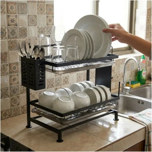 2-Tier Stainless Steel Dish Drying Rack – Premium Kitchen Dish Organizer with Drain Tray (Box Packing)